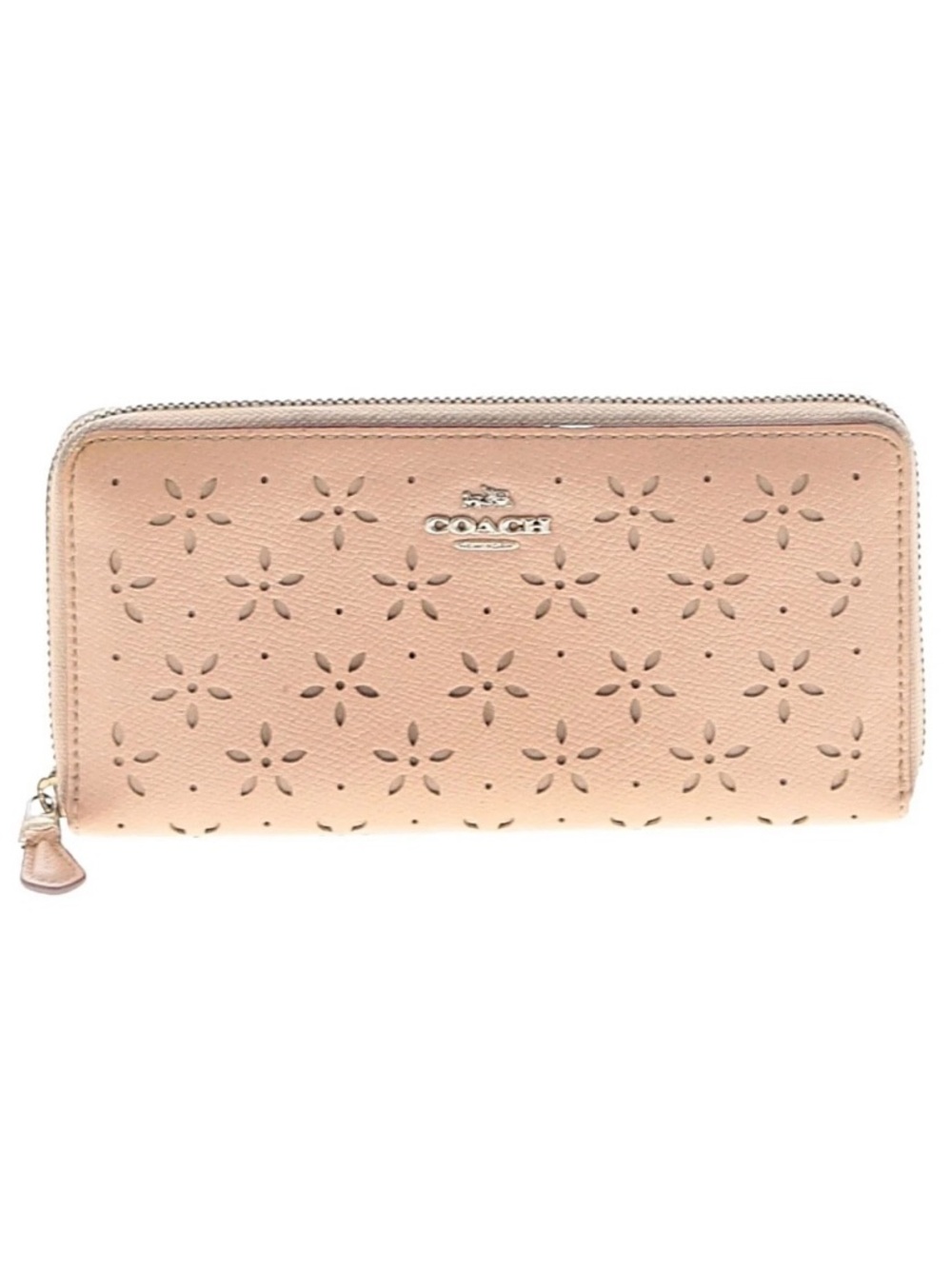 Coach Blush Pink Perforated Leather Zip Wallet